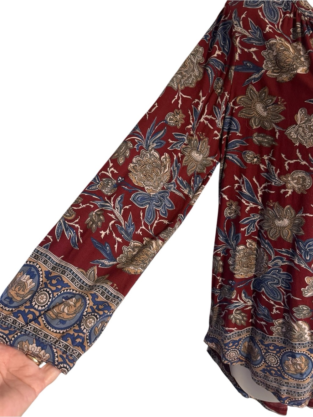 LUCKY BRAND  Burgundy/Blue/Taupe Floral Print Top FALL!!!   LARGE   #W - Picture 4 of 9